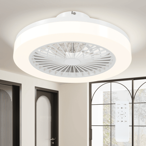 HOMCOM Ventoinha de Teto com Luz LED 40 W Motor DC Revertível Candeeiro Ventoinha de Teto Silencioso com Controlo Remoto 6 Velocidades Temporizador para Sala de Estar Dormitório Ø46x16 cm Branco