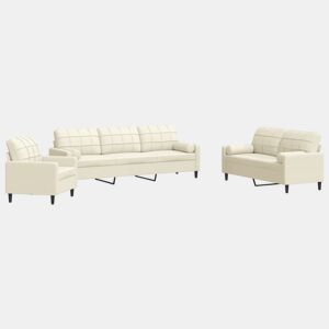 vidaXL 3 pcs conjunto de sofás com almofadões e rolos veludo creme