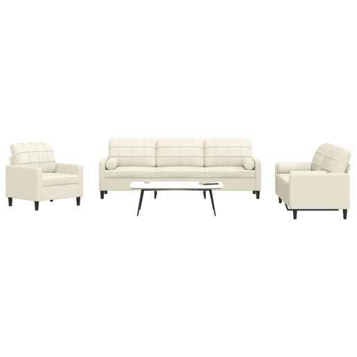 vidaXL 3 pcs conjunto de sofás com almofadões e rolos veludo creme vidaXL 3 pcs conjunto de sofás com almofadões e rolos veludo creme