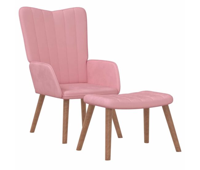 Vidaxl sillón de relax con taburete terciopelo rosa