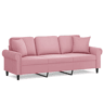 Sofá 3 lugares - Sofá fixo c almofadas decorativas 180 cm veludo rosa