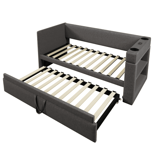Sofá cama individual de algodão e linho 90x200cm,cinzento Sofá cama individual de algodão e linho 90x200cm,cinzento