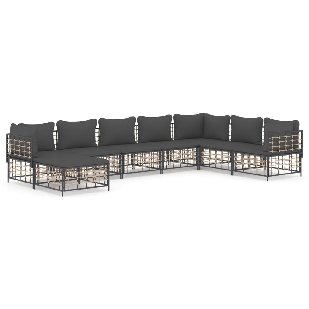 Vidaxl juego de muebles de jardín 8 pzas y cojines ratán pe antracita