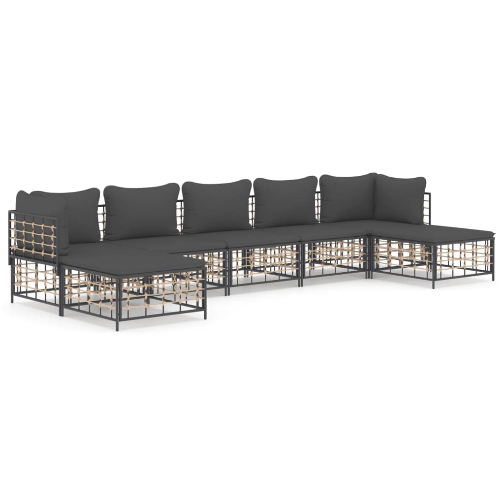 Vidaxl set muebles de jardín 7 pzas y cojines ratán pe gris antracita