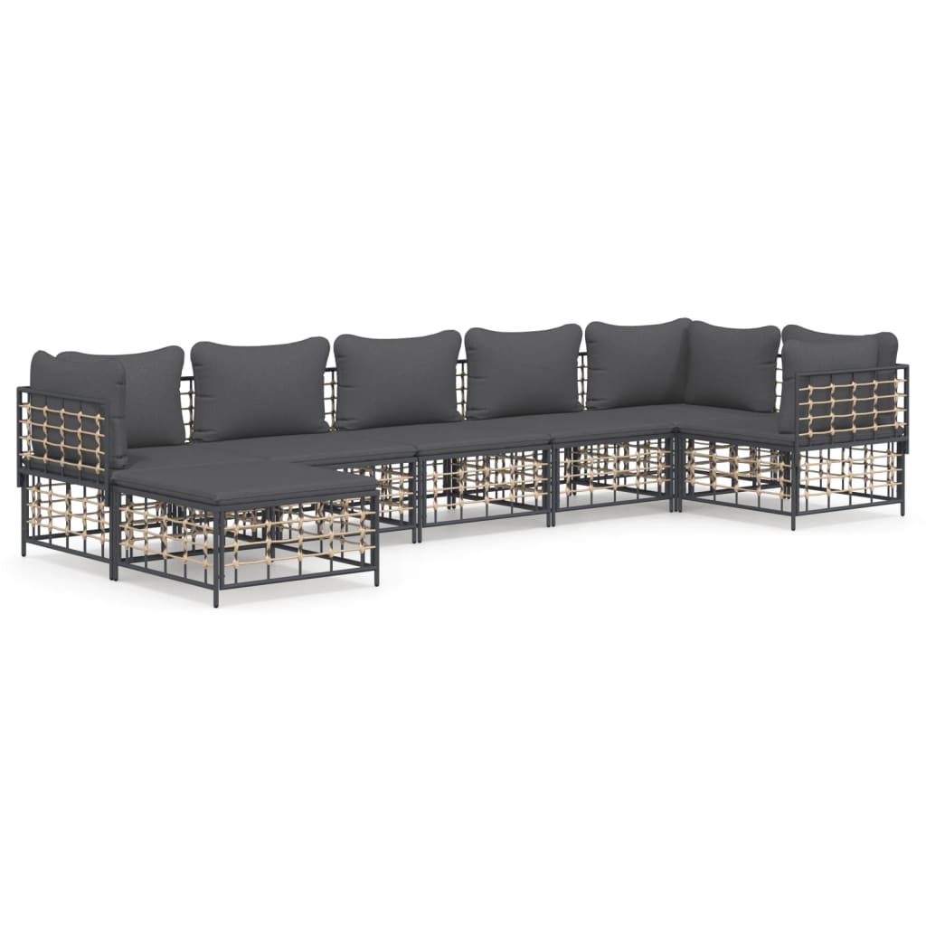 Vidaxl set muebles de jardín 7 pzas y cojines ratán pe gris antracita