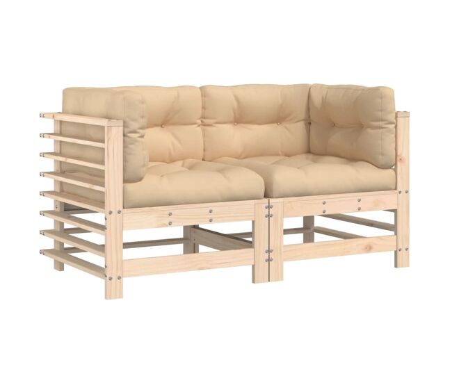 Vidaxl sofás esquineros con cojines 2 uds madera maciza de pino
