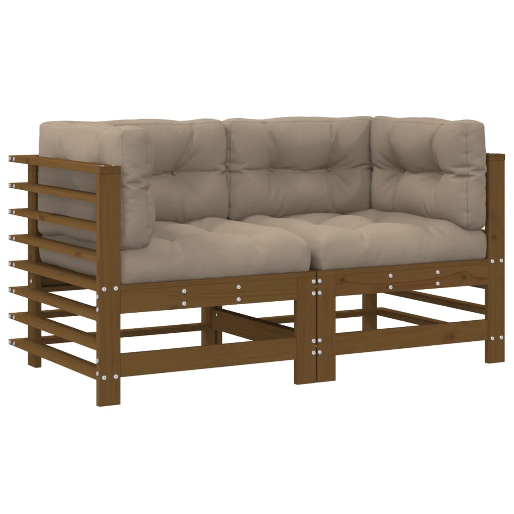 Vidaxl sofás esquineros y cojines 2 uds madera maciza pino marrón miel