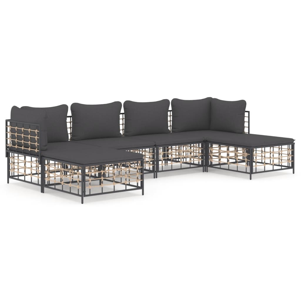 Vidaxl juego de muebles de jardín 6 pzas cojines antracita ratán pe