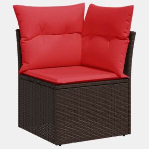 vidaXL Sofá de canto de jardim com almofadas em vime sintético marrom
