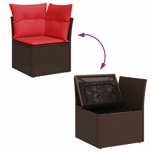 vidaXL Sofá de canto de jardim com almofadas em vime sintético marrom vidaXL Sofá de canto de jardim com almofadas em vime sintético marrom