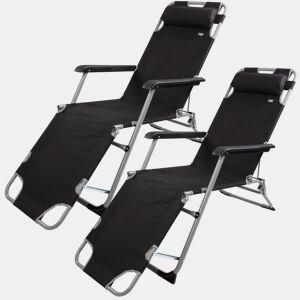 Pack de 2 espreguiçadeiras dobráveis de jardim de 3 posições pretas calmofada Aktive