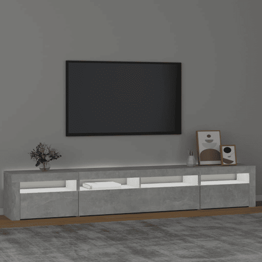 Móvel de TV - Modulo de TV - Armário de TV com luzes LED 240x35x40 cm cinzento cimento