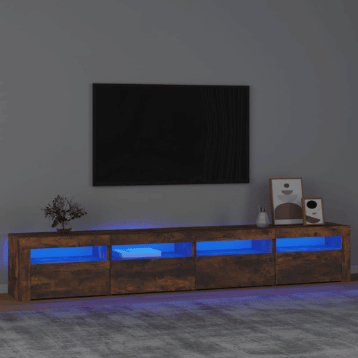 Móvel de TV - Modulo de TV - Armário de TV com luzes LED 240x35x40 cm carvalho fumado Móvel de TV - Modulo de TV - Armário de TV com luzes LED 240x35x40 cm carvalho fumado