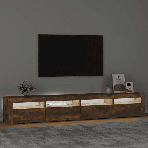 Móvel de TV - Modulo de TV - Armário de TV com luzes LED 240x35x40 cm carvalho fumado Móvel de TV - Modulo de TV - Armário de TV com luzes LED 240x35x40 cm carvalho fumado
