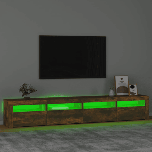 Móvel de TV - Modulo de TV - Armário de TV com luzes LED 240x35x40 cm carvalho fumado Móvel de TV - Modulo de TV - Armário de TV com luzes LED 240x35x40 cm carvalho fumado