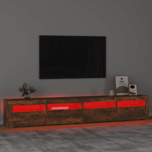 Móvel de TV - Modulo de TV - Armário de TV com luzes LED 240x35x40 cm carvalho fumado Móvel de TV - Modulo de TV - Armário de TV com luzes LED 240x35x40 cm carvalho fumado