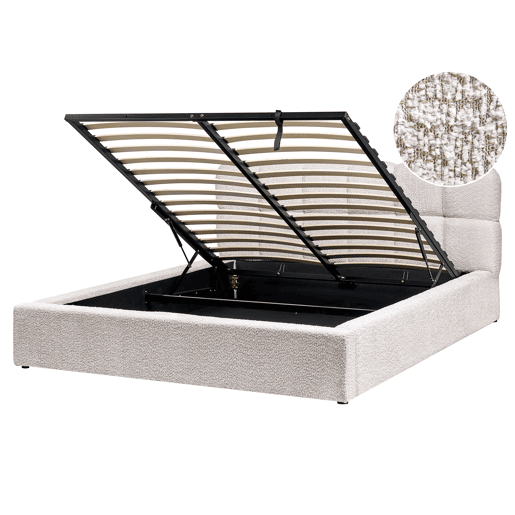 Cama baú Bouclé BASTON 160 x 200 cm Creme claro