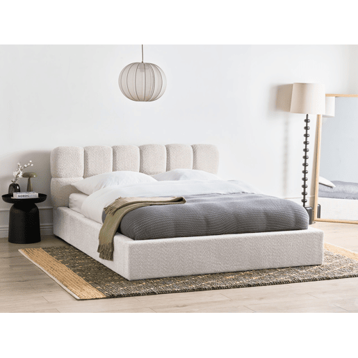 Cama baú Bouclé BASTON 160 x 200 cm Creme claro