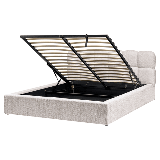 Cama baú Bouclé BASTON 160 x 200 cm Creme claro