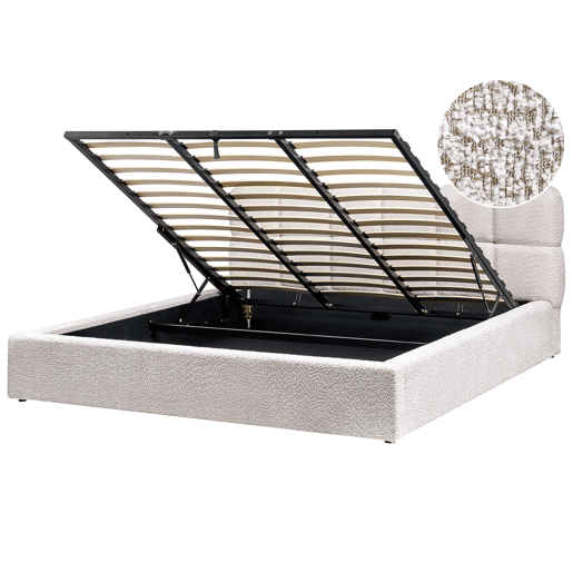 Cama baú Bouclé BASTON 180 x 200 cm Creme claro