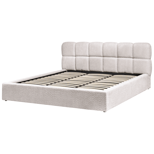 Cama baú Bouclé BASTON 180 x 200 cm Creme claro