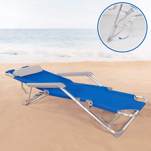 Pack 2 espreguiçadeiras de praia dobráveis 3 posições azul calmofada Aktive Pack 2 espreguiçadeiras de praia dobráveis 3 posições azul calmofada Aktive
