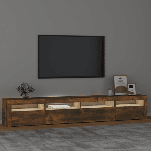 Móvel de TV - Modulo de TV - Armário de TV com luzes LED 240x35x40 cm carvalho fumado Móvel de TV - Modulo de TV - Armário de TV com luzes LED 240x35x40 cm carvalho fumado