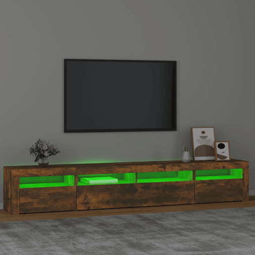 Móvel de TV - Modulo de TV - Armário de TV com luzes LED 240x35x40 cm carvalho fumado Móvel de TV - Modulo de TV - Armário de TV com luzes LED 240x35x40 cm carvalho fumado