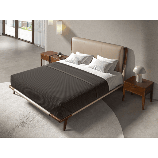 Cama de couro sintético cor de vison
