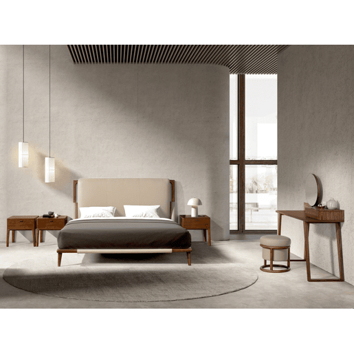 Cama de couro sintético cor de vison