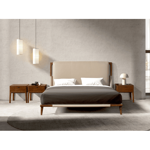 Cama de couro sintético cor de vison