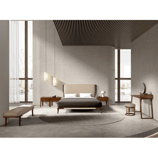 Cama de couro sintético cor de vison