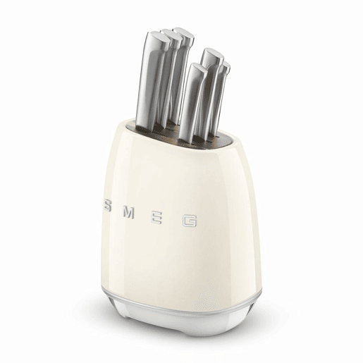 Conjunto de Facas de Cozinha e Suporte Smeg KBSF02CR Creme Aço inoxidável
