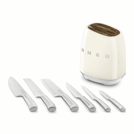 Conjunto de Facas de Cozinha e Suporte Smeg KBSF02CR Creme Aço inoxidável