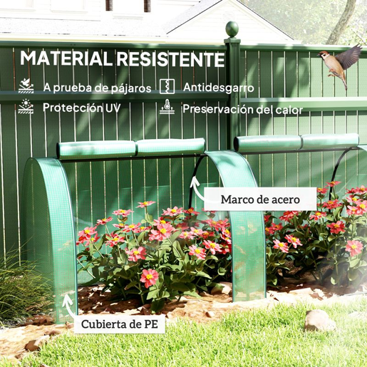 Outsunny Estufa de Jardim Exterior 400x100x80 cm com 4 Portas Enroláveis e Estrutura em Aço para Cultivo de Plantas e Flores Verde