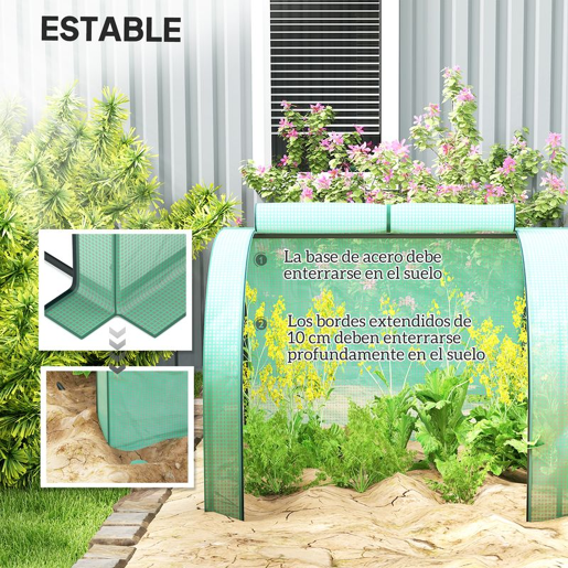 Outsunny Estufa de Jardim Exterior 400x100x80 cm com 4 Portas Enroláveis e Estrutura em Aço para Cultivo de Plantas e Flores Verde