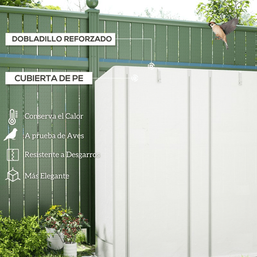 Outsunny Estufa de Exterior com Teto Inclinado Estufa Pequena com 3 Prateleiras 2 Portas de Enrolar Capa de PE e Estrutura de Aço para Cultivos Plantas Flores 144x48x152 cm Branco