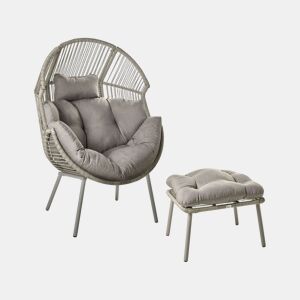 Cadeira de jardim com repousa-pés em rattan cinzento MURANO