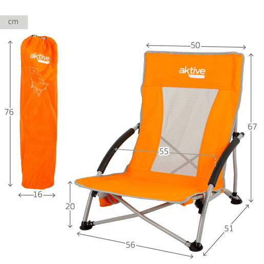 Pack de 2 cadeiras de praia cor de laranja baixas e respiráveis cbases para copos Aktive
