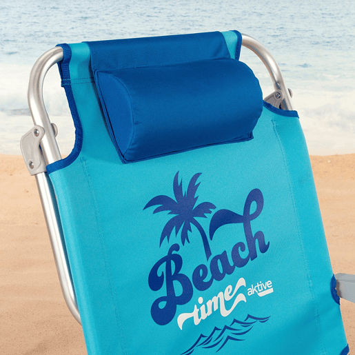Aktive Conjunto de 2 cadeiras de praia baixas dobráveis com várias posições, azul Beach Time