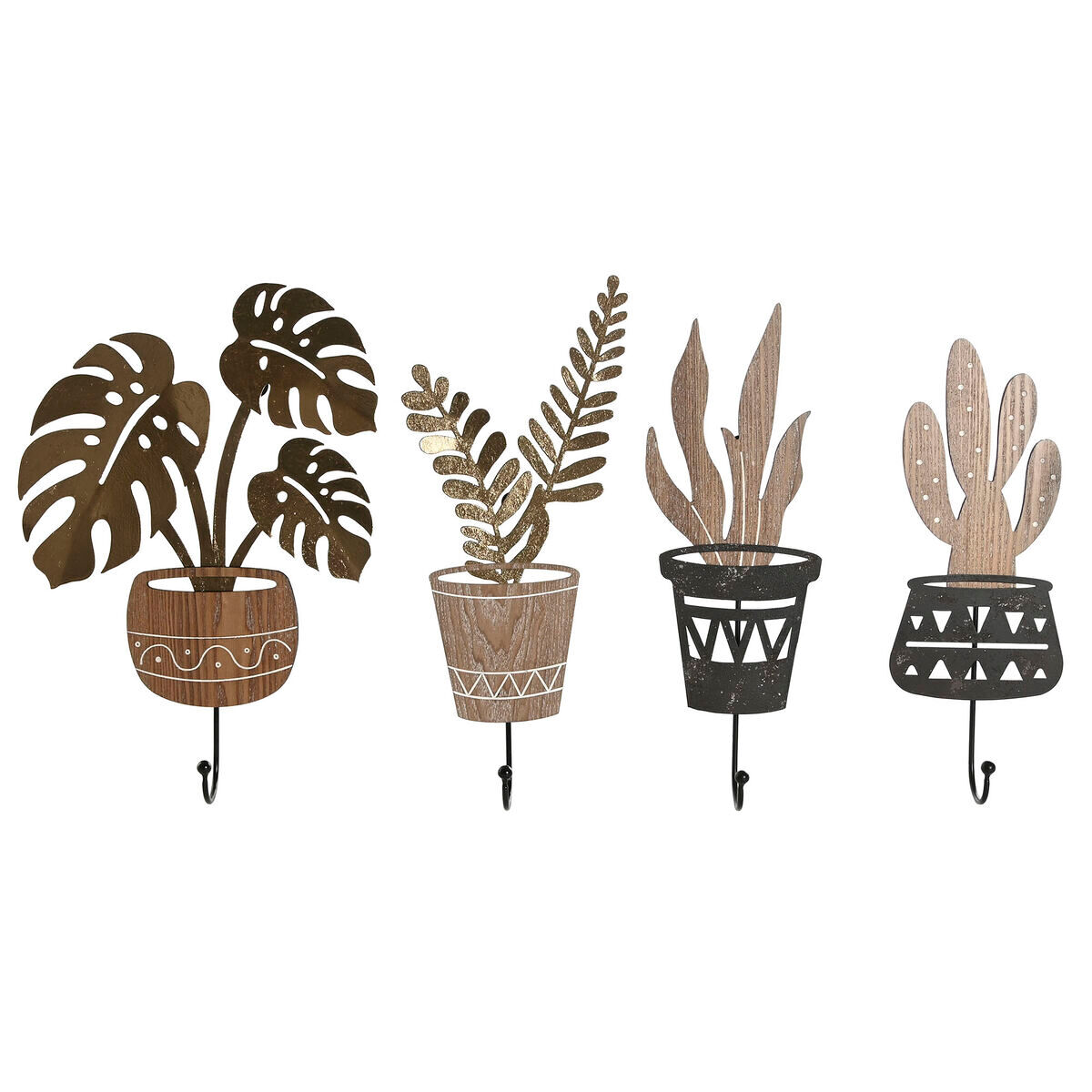 Perchero de pared home esprit natural metal madera mdf 16 x 4 x 30 cm (4 unidades)