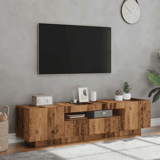 Móvel de TV - Modulo de TV - Armário de TV com luzes LED derivados de madeira madeira velha