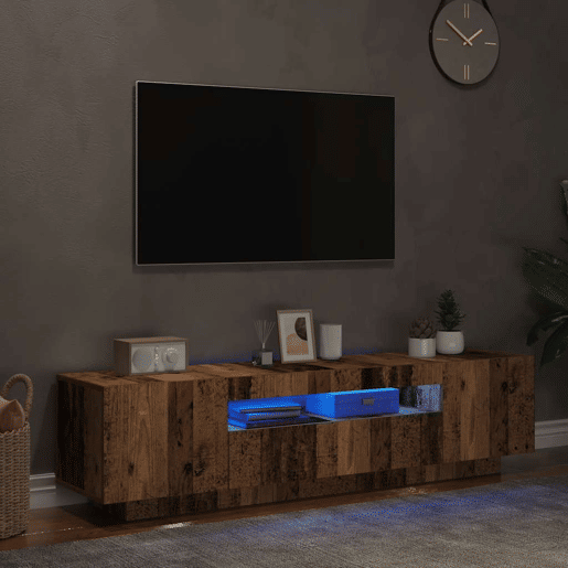 Móvel de TV - Modulo de TV - Armário de TV com luzes LED derivados de madeira madeira velha