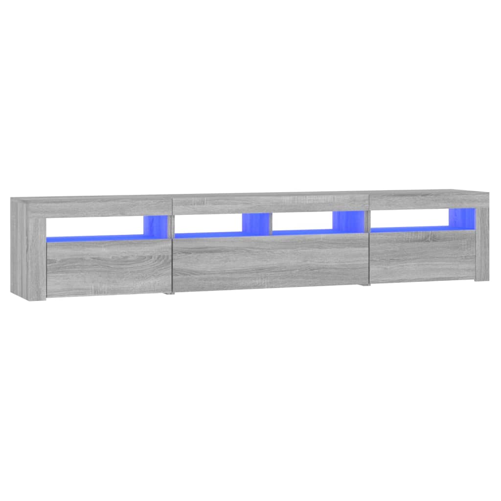 Mueble tv - mesa de tv con luces led gris sonoma 210x35x40 cm