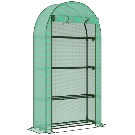 Outsunny Estufa de Exterior Estufa Pequena de 4 Níveis com 4 Prateleiras Porta Enrolável Cobertura de PE e Estrutura de Aço para Cultivos Plantas Flores 105x45x160 cm Verde