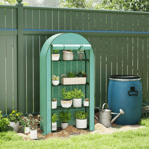 Outsunny Estufa de Exterior Estufa Pequena de 4 Níveis com 4 Prateleiras Porta Enrolável Cobertura de PE e Estrutura de Aço para Cultivos Plantas Flores 105x45x160 cm Verde