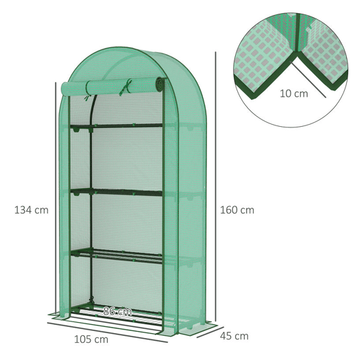 Outsunny Estufa de Exterior Estufa Pequena de 4 Níveis com 4 Prateleiras Porta Enrolável Cobertura de PE e Estrutura de Aço para Cultivos Plantas Flores 105x45x160 cm Verde