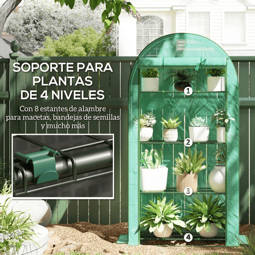 Outsunny Estufa de Exterior Estufa Pequena de 4 Níveis com 4 Prateleiras Porta Enrolável Cobertura de PE e Estrutura de Aço para Cultivos Plantas Flores 105x45x160 cm Verde