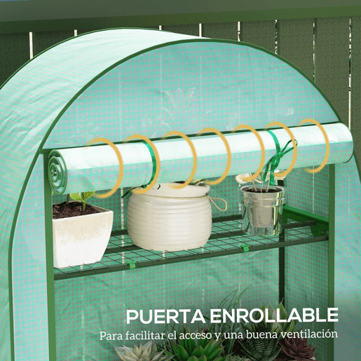 Outsunny Estufa de Exterior Estufa Pequena de 4 Níveis com 4 Prateleiras Porta Enrolável Cobertura de PE e Estrutura de Aço para Cultivos Plantas Flores 105x45x160 cm Verde