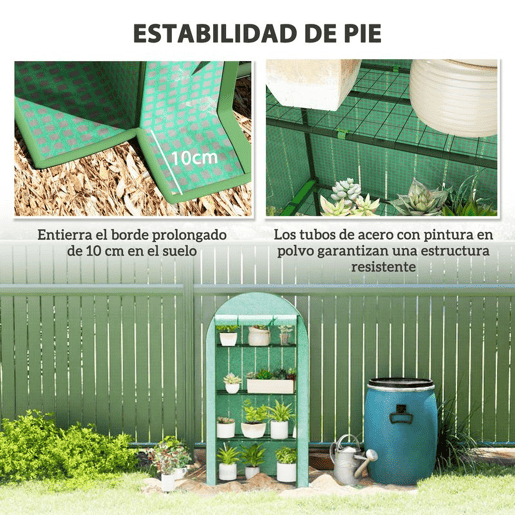 Outsunny Estufa de Exterior Estufa Pequena de 4 Níveis com 4 Prateleiras Porta Enrolável Cobertura de PE e Estrutura de Aço para Cultivos Plantas Flores 105x45x160 cm Verde